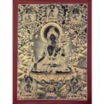 White Tara Black And Gold Thangka Painting